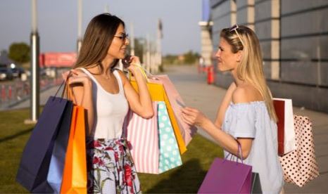 Girls Shopping outdoors